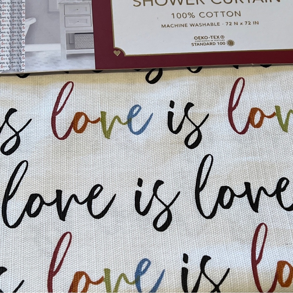 NEW "ENVOGUE With Love" FABRIC SHOWER CURTAIN  "LOVE IS LOVE 🌈 Print 72" x 72"